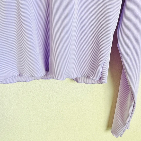 Light Purple Lavender Ribbed Flower Child 70s Long Sleeve Blouse - Picture 6 of 7